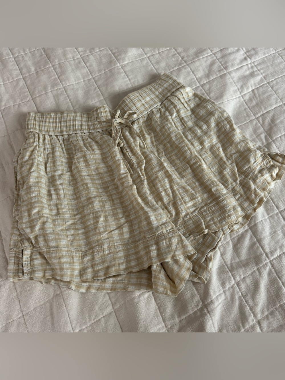 Plaid Seersucker Drawstring Shorts